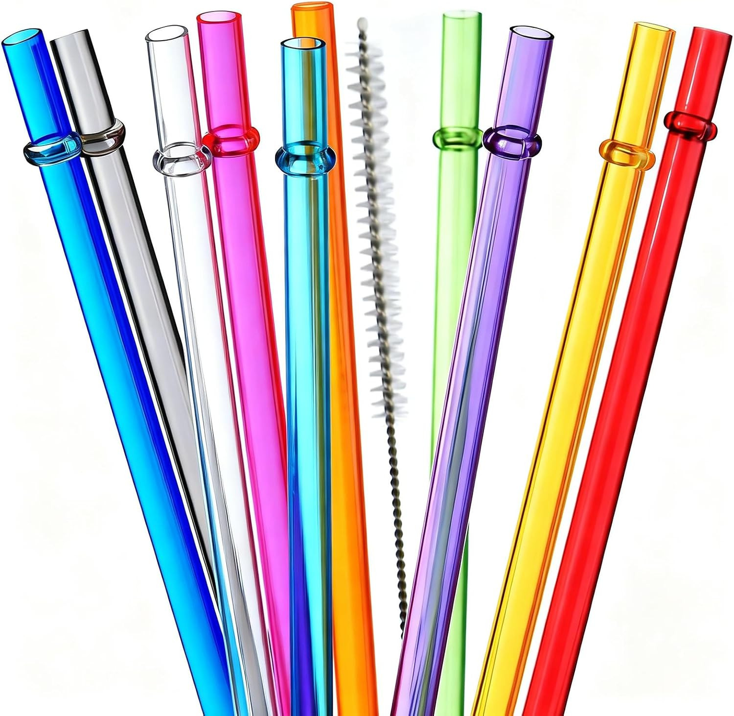 ALINK 10.5 in Long Rainbow Colored Reusable Tritan Plastic Replacement Straws fo
