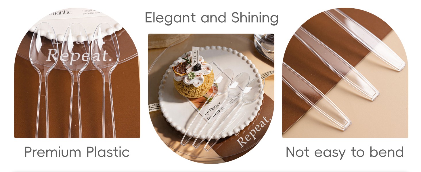 400 Count Heavy Duty Clear Plastic Spoons, Solid and Durable Disposable Spoons,