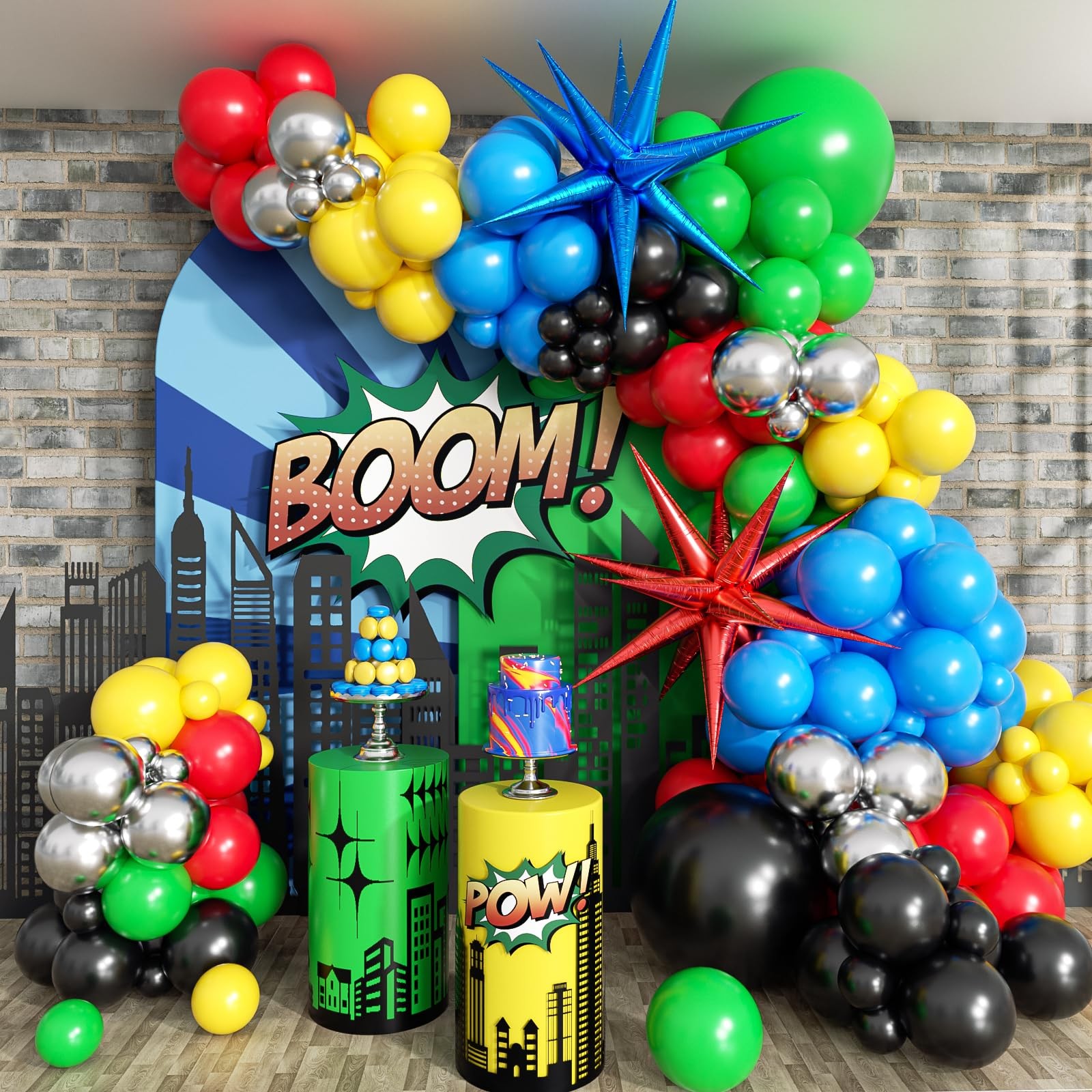 137pcs Red Blue Yellow Green Black Balloon Arch Garland Kit with Balloons for…