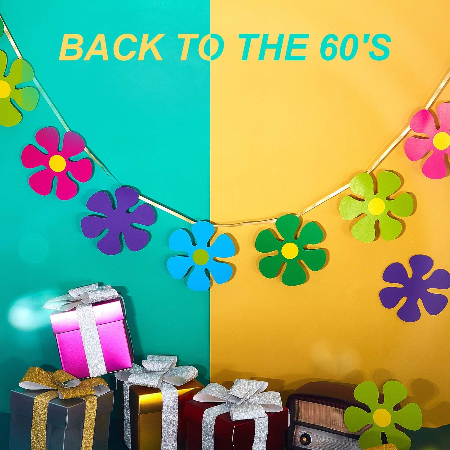 60 Pieces Retro Flower Shaped Cutouts 60S 70S 80S Mini Retro Car Flower Cutouts