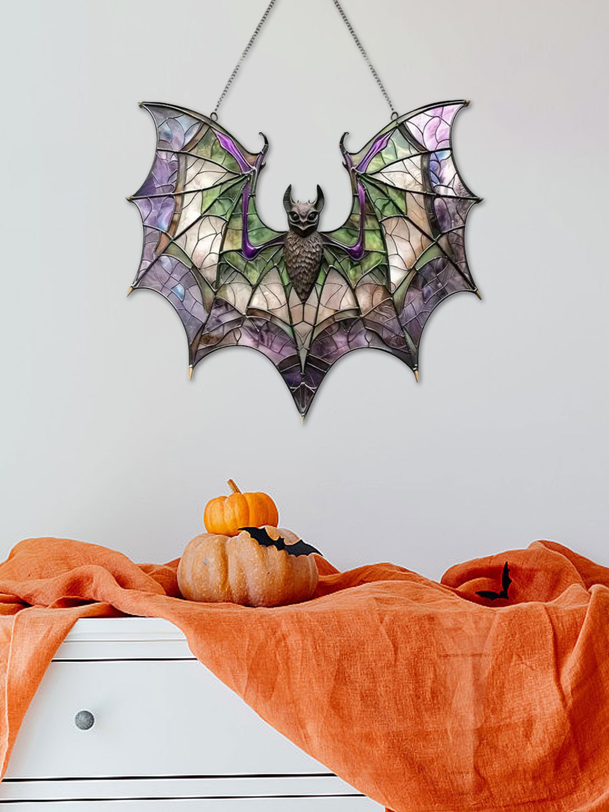 Contemporary Acrylic Bat Suncatcher Halloween Decor Home Wall Art Wreath GN