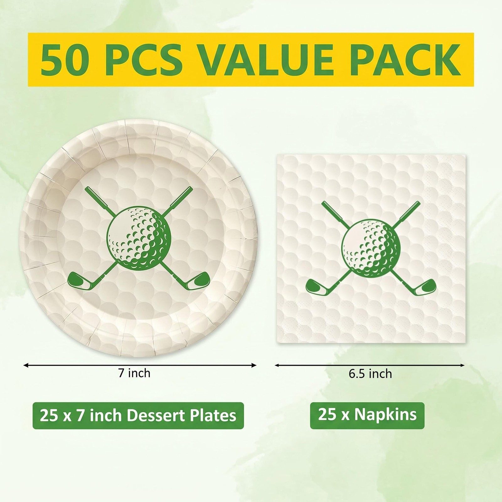 50 Pcs Golf Plates and Napkins Set, 7 Inch Golf Birthday Decorations Dinner D…