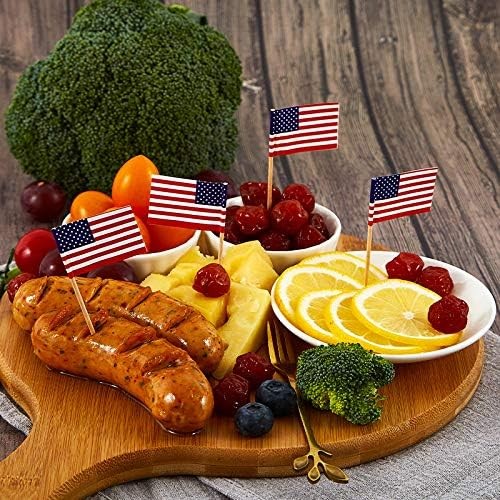 CYPS 100 Pcs USA American Flag US Toothpick Flags, Small Mini Stick Cupcake T…