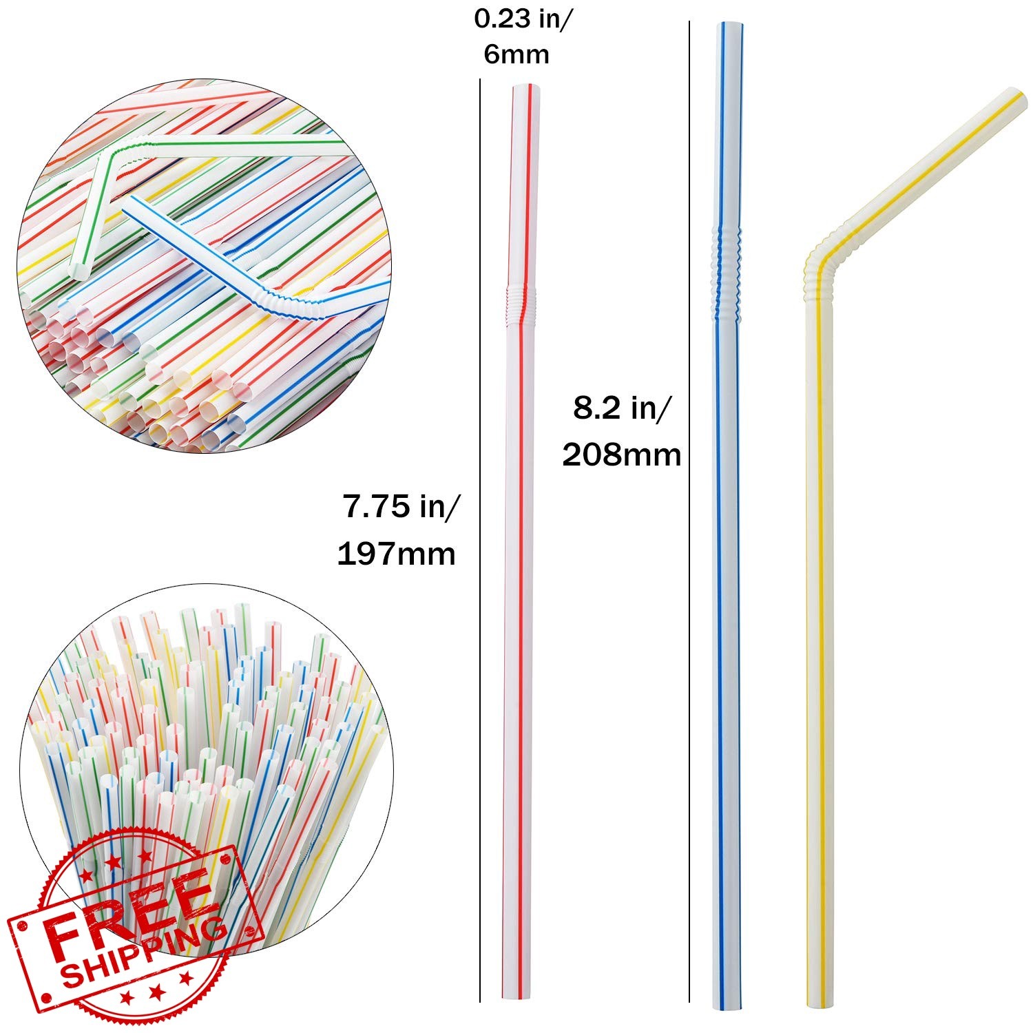 ALINK 100-Pack Striped Bendy Drinking Straws