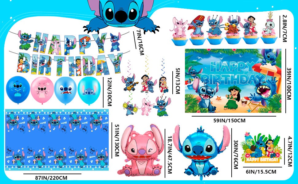 Lilo and Stitch Party Supplies Stitch Birthday Decorations Balloons Set Backdrop