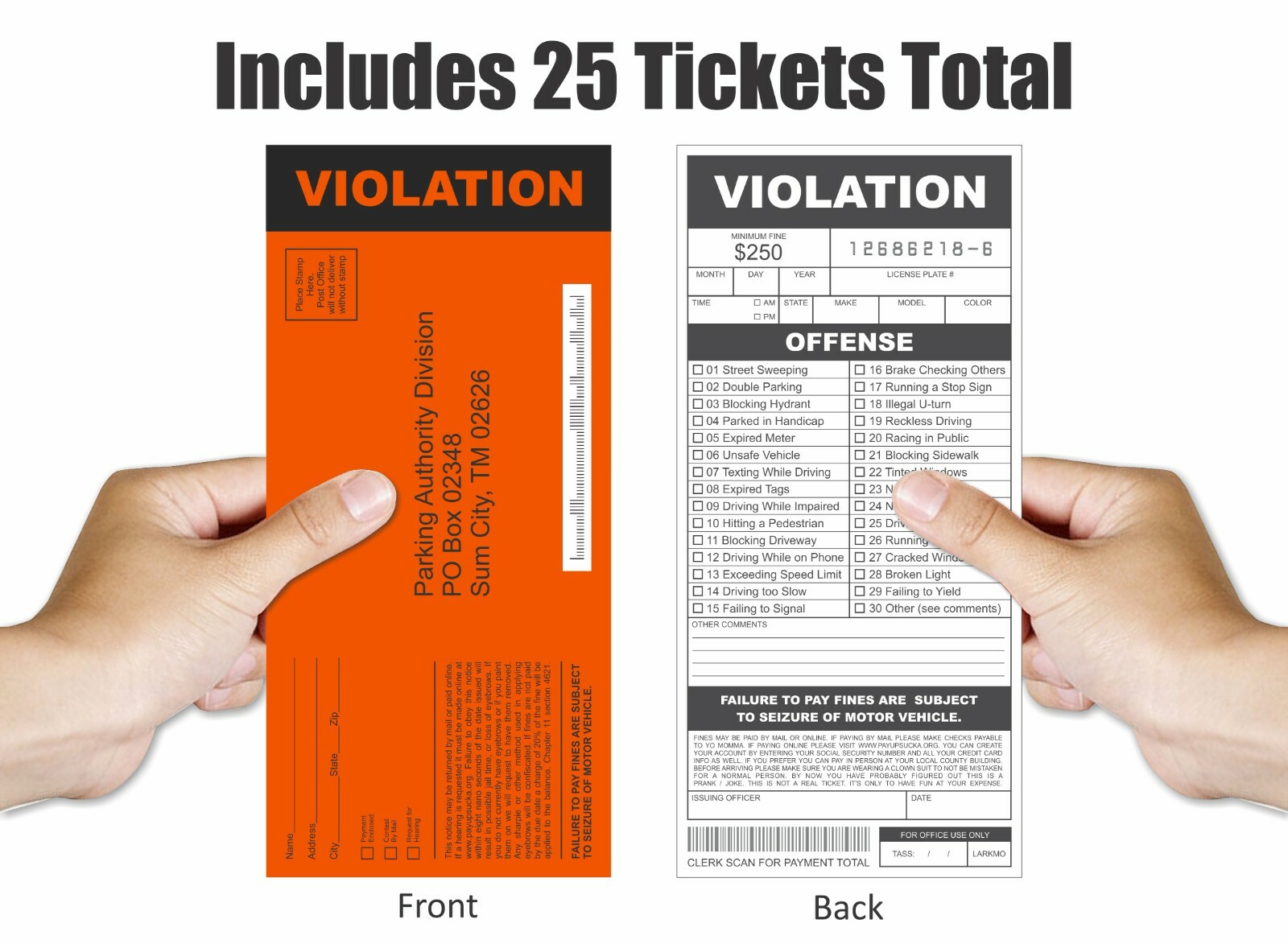25 Fake Parking Tickets Prank Joke Funny Pretend Police Cop Gag Violation Fun