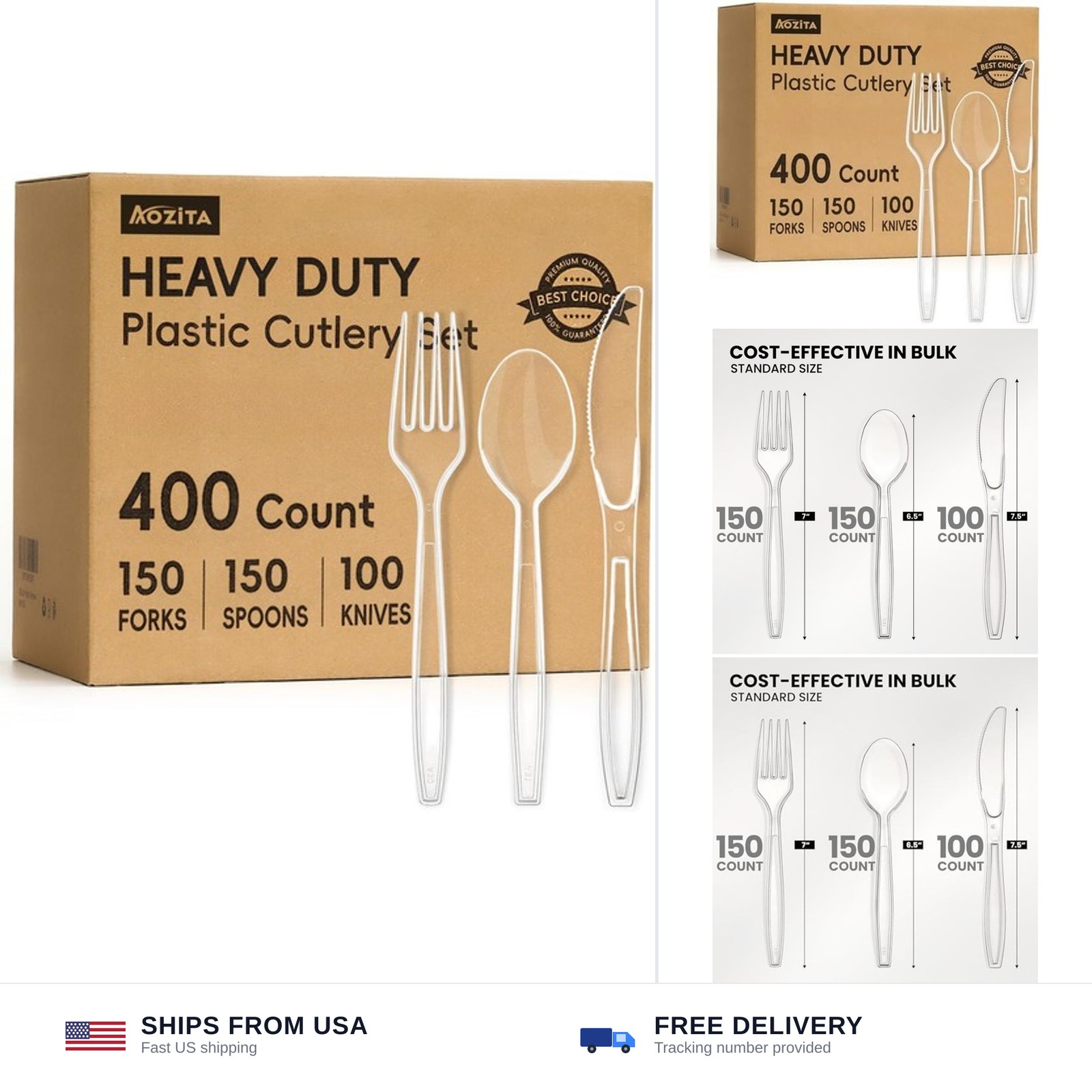 400 Count Heavy Duty Plastic Silverware, BPA-Free, Clear Plastic Cutlery Set,…