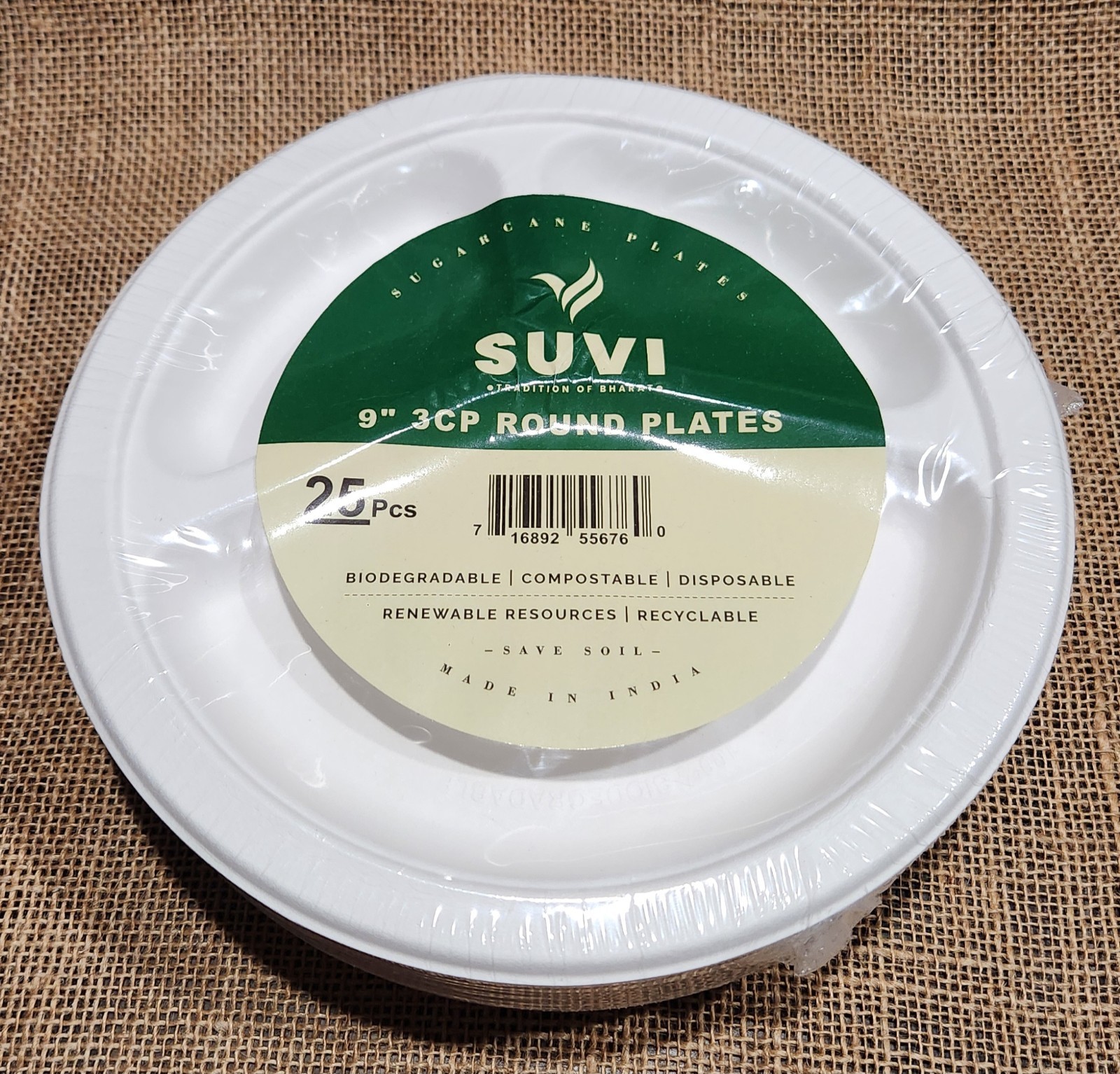 3 COMPARTMENT 9 INCH PAPER PLATES 500 PACK DISPOSABLE