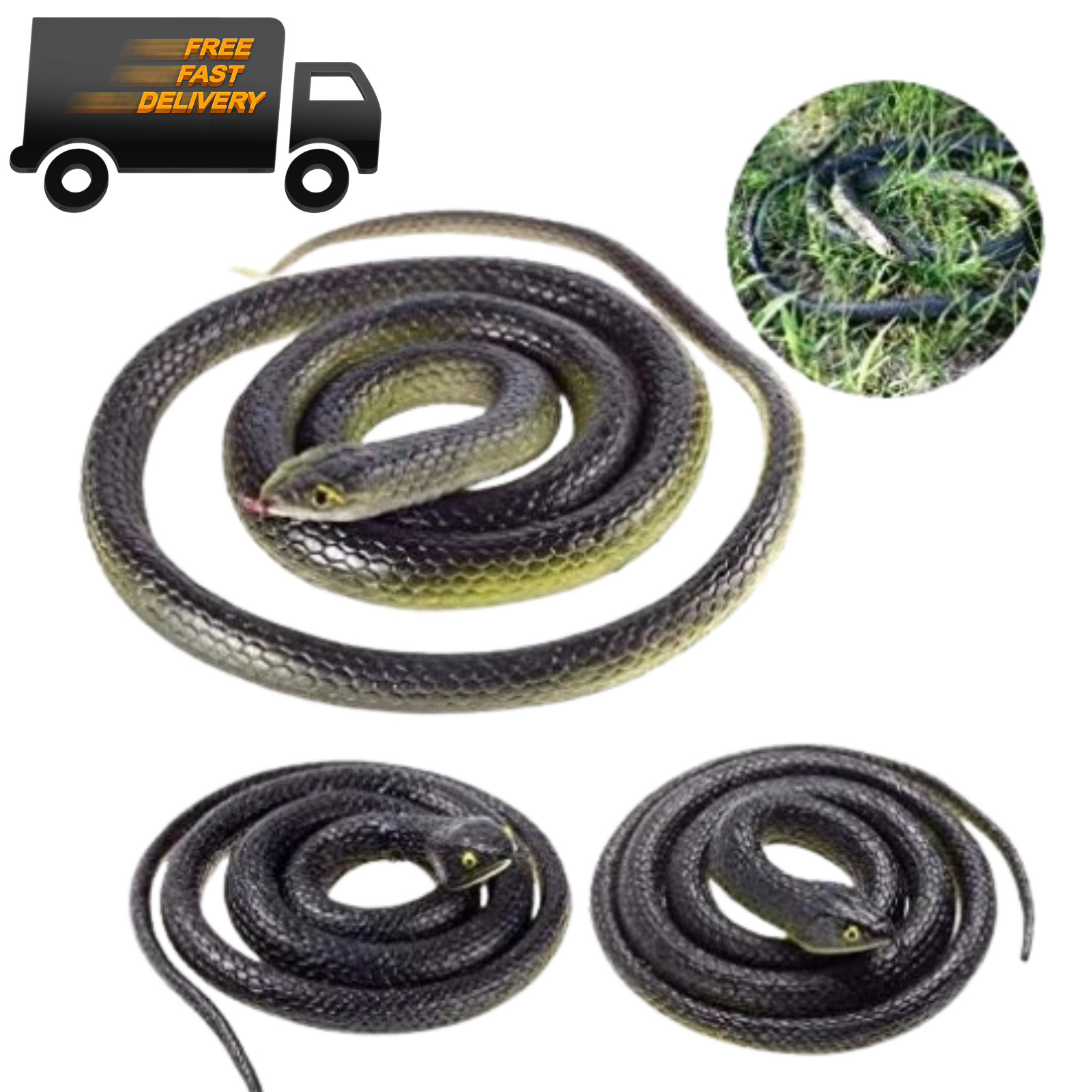 3 Pack Realistic Rubber Snakes for Garden Props Birds Squirrels Mice Scare Toy