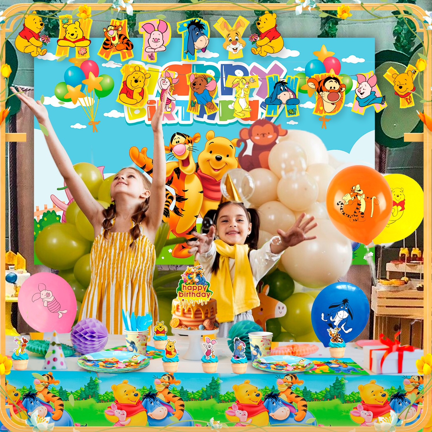 112 Pcs Disney Winnie The Pooh Party Supplies Party Decor Plates Balloon Banner