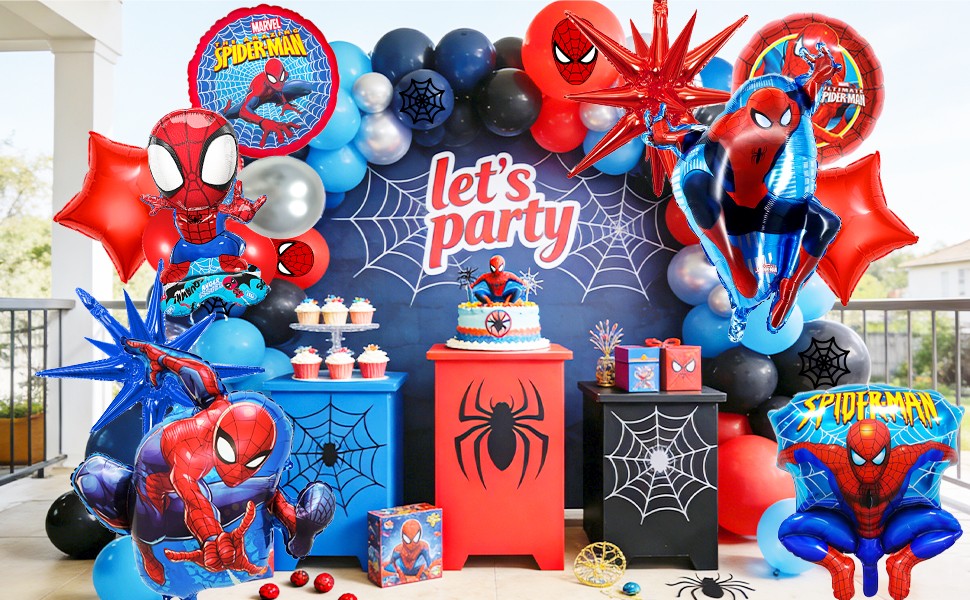 Spider Man Birthday Balloon Arch Kit, 87 Pcs Spider Man Balloon Foil Balloons
