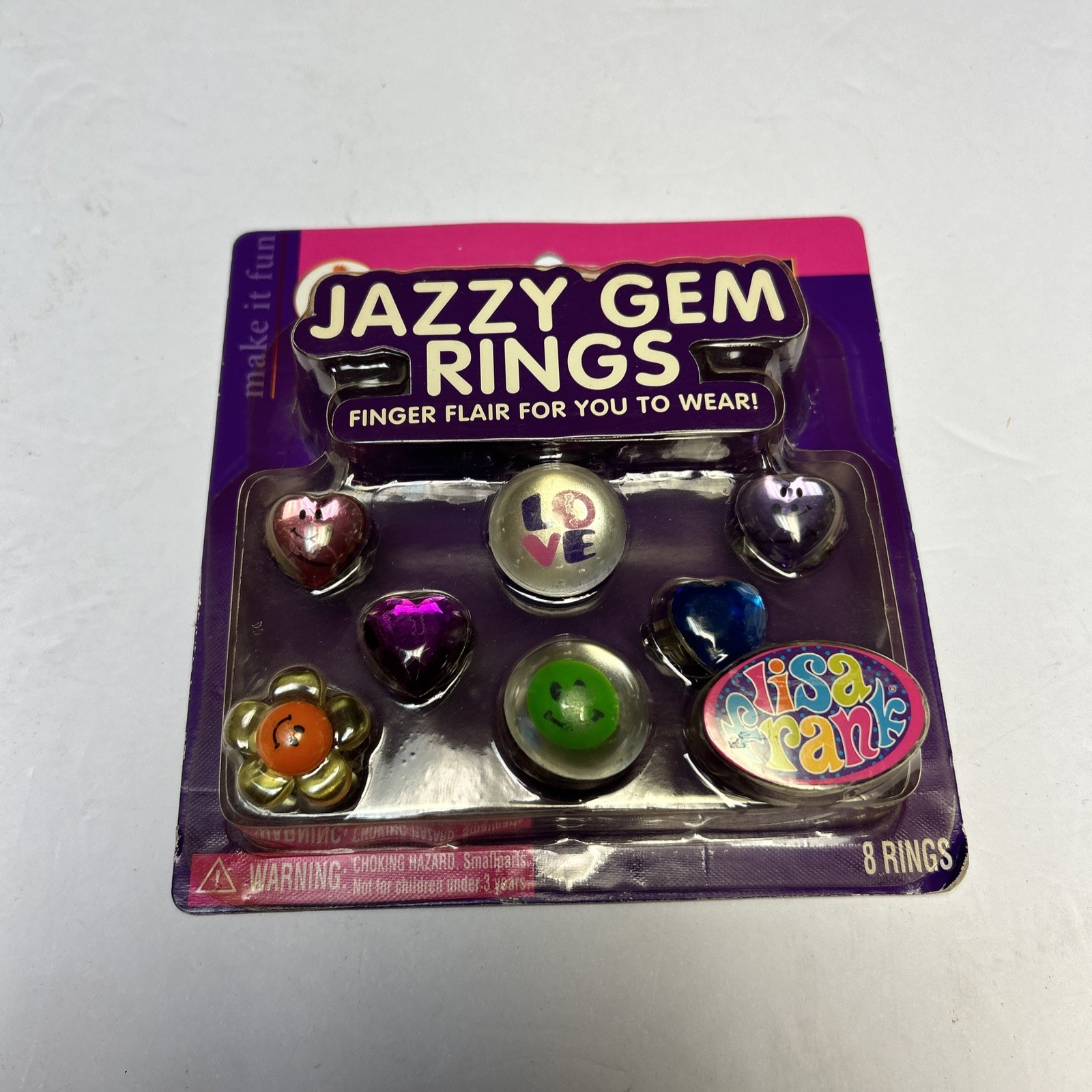 VTG Lisa Frank Party Favor NEW SEALED Valentines 8 Jazzy Gem Rings LOVE Hearts
