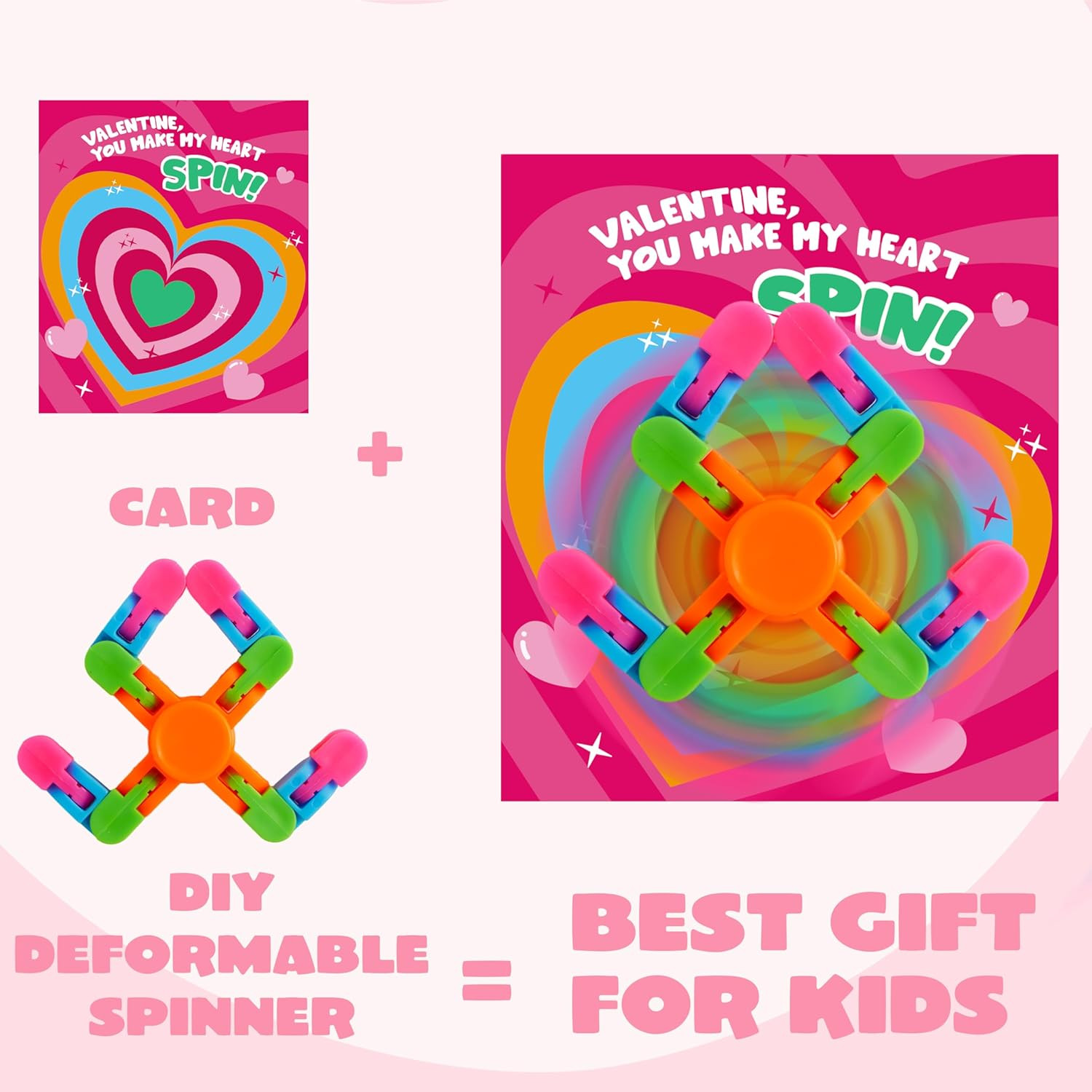 30 Valentine Fidget Spinner Sets with Cards Class Gift Party Favors for Kids Fun