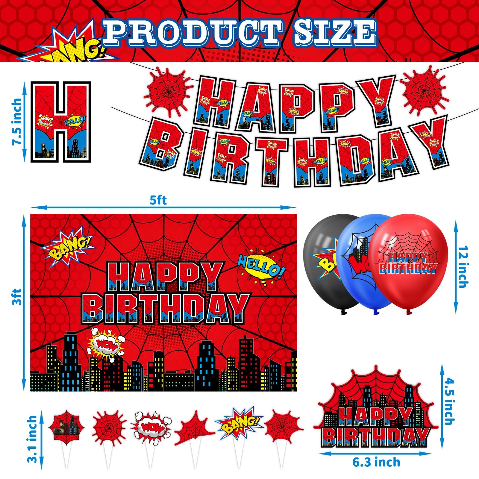 Decoracion De Cumpleaños Spiderman Globos Pancarta Fondo Adornos Set Para Niños