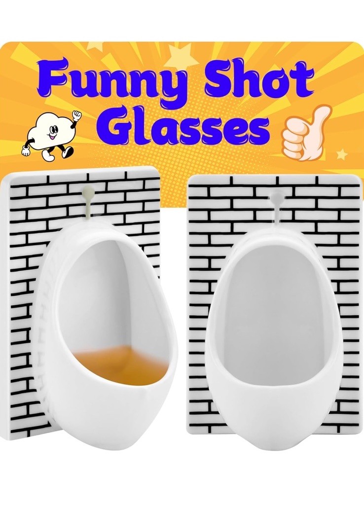 Brand New White Elephant Gifts Urinal Shot Glasses Set of 2 Odd Funny Gag Gifts