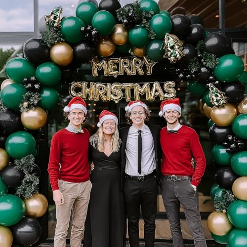 Dark Green and Gold Black Balloon Arch Kit, Double Stuffed Emerald Green Black