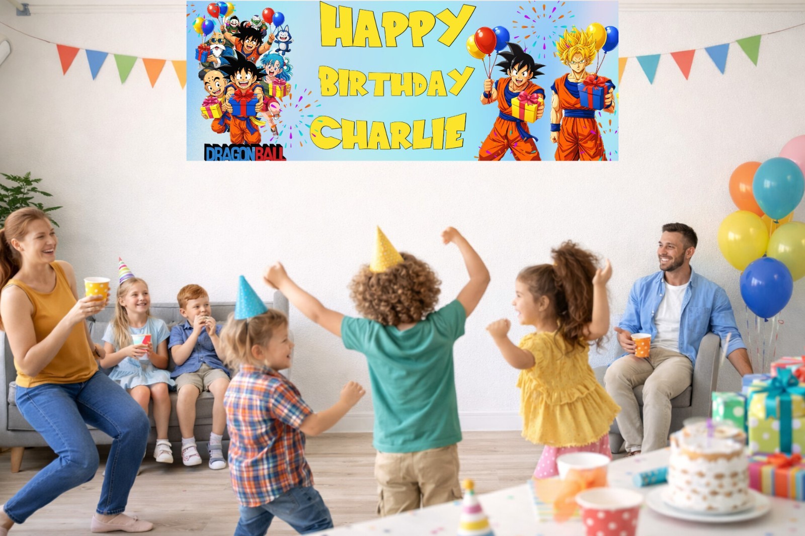 DRAGON BALL GOKU x2 Personalised Birthday Banner, premium quality, any name age