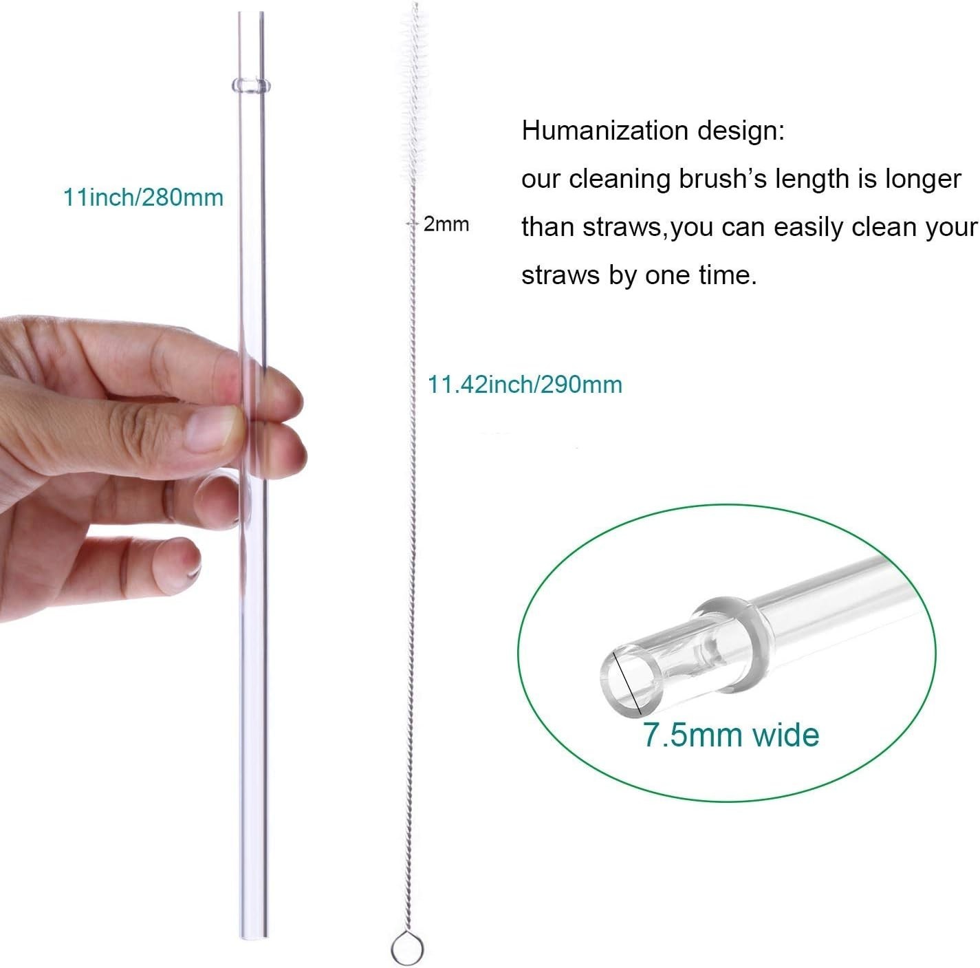 BPA-Free 11-Inch Extra Long Reusable Plastic Straws Set of 12 with Brush
