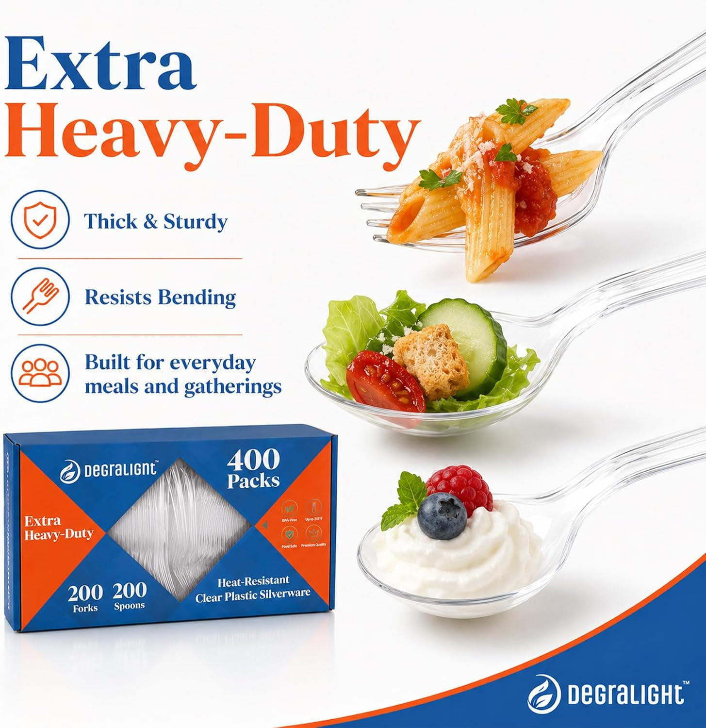 [400 Count] Plastic Silverware Set, Extra Heavy Duty Plastic Forks and Spoons, H