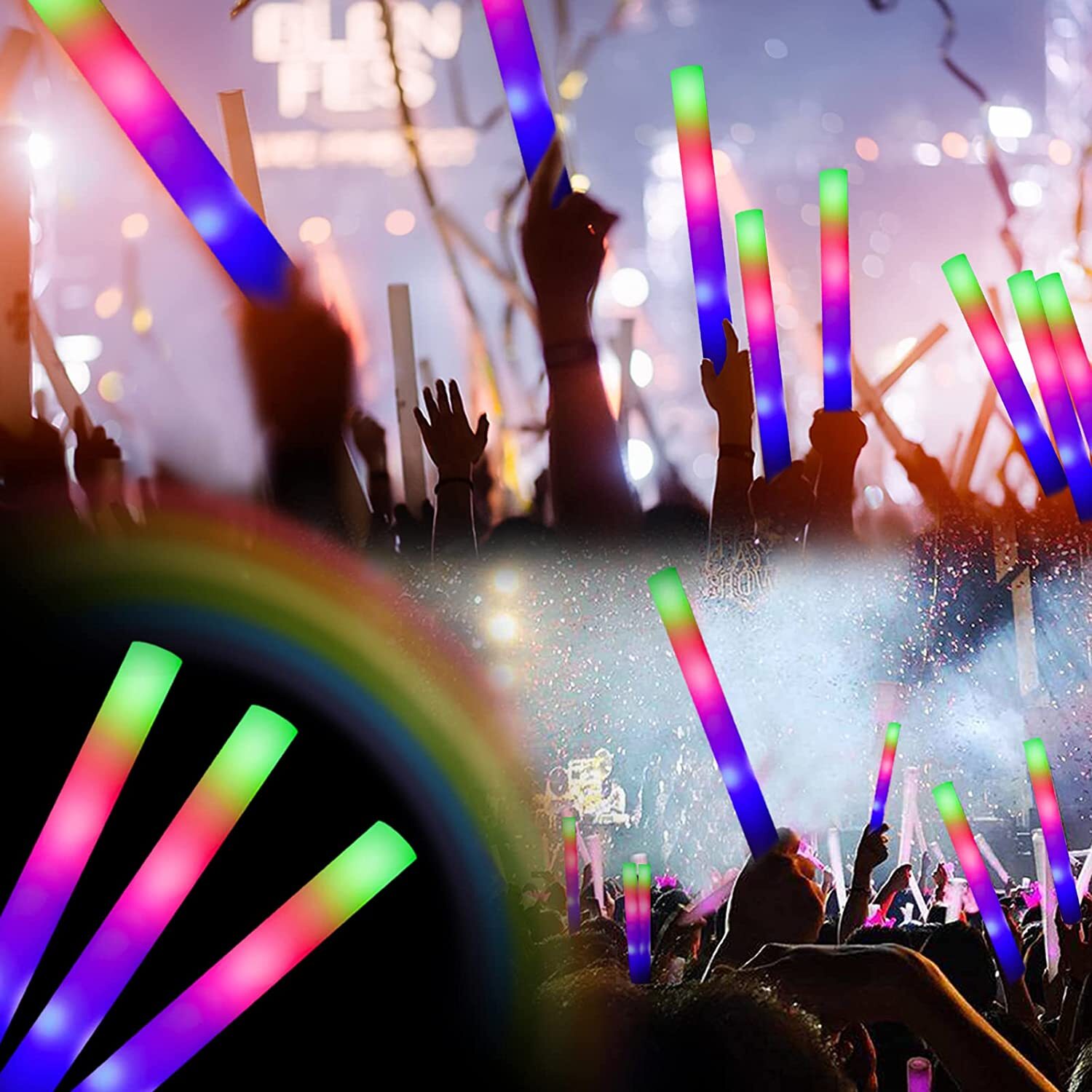 100-500 PCS Light Up Foam Sticks LED Wands Batons Party Dj Flashing Glow Sticks