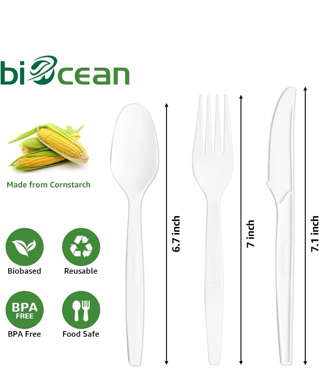 200 Compostable forks 6.7” Extra Heavy Duty Biodegradable Disposable Cutlery