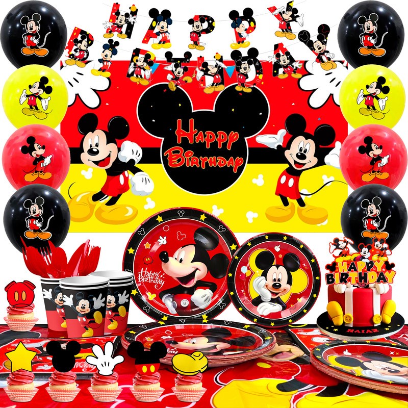 Mickey Mouse Party Supplies 112 Pcs Party Decorations Tableware Balloons Plates