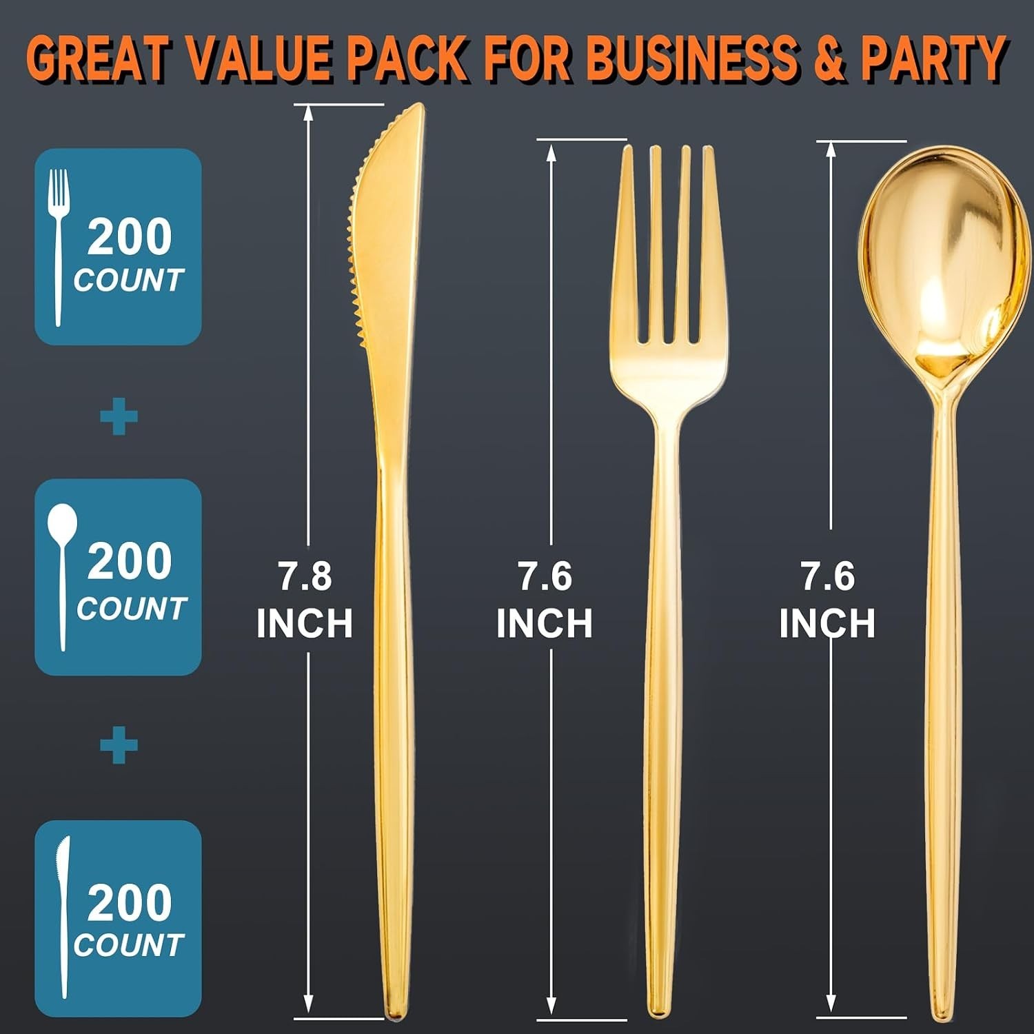 600 Pcs Gold Plastic Silverware, Gold Disposable Utensils, Heavy Duty Cutlery Se