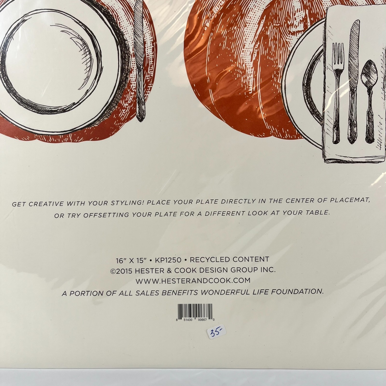Hester & Cook “Pumpkin” Paper Placemats 12pk Die-Cut Thanksgiving Fall New