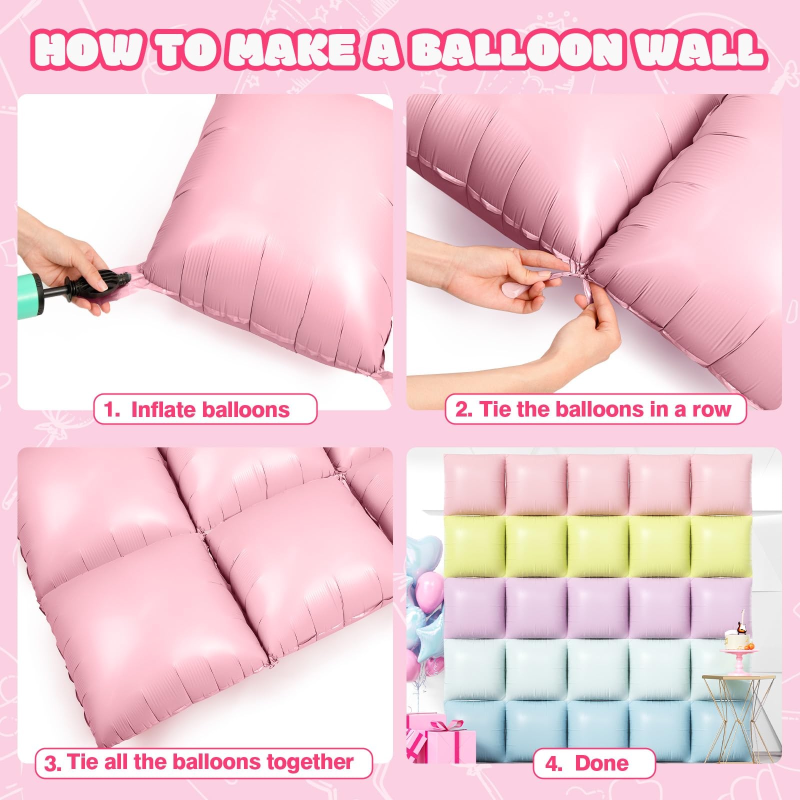 25PCS Pastel Square Foil Balloons Wall Backdrop Double Sided Multicolor Macar…