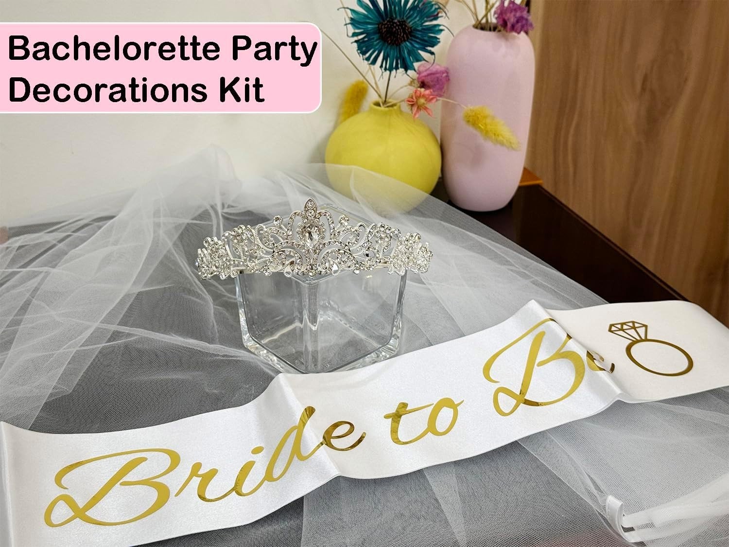3 Pcs Bachelorette Party Decorations Bridal Shower Crown, Bride to Be Sash&Ve…