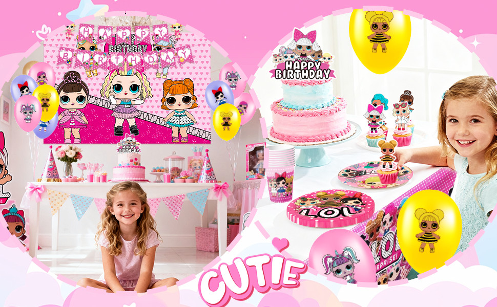 112 Pcs LOL Surprise Doll Party Decorations Surprise Doll Balloons Cups Backdrop