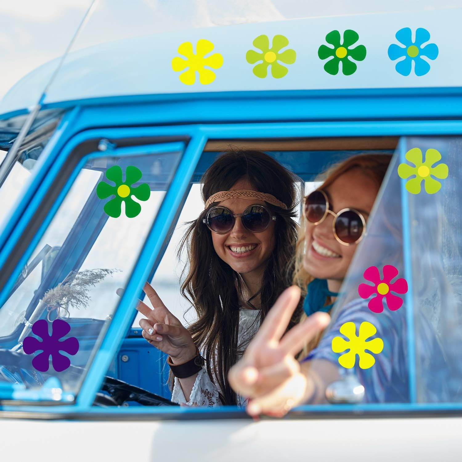 60 Pieces Retro Flower Shaped Cutouts 60S 70S 80S Mini Retro Car Flower Cutouts