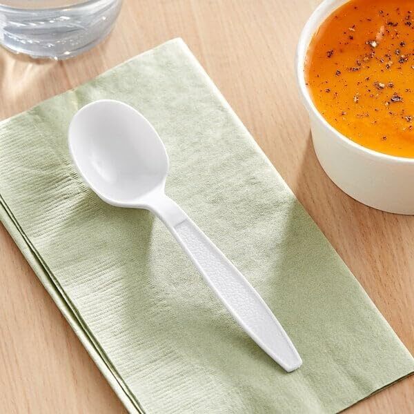 Wholesale Disposable Plastic White Soup Spoons, For Parties, Restaurants, Delis