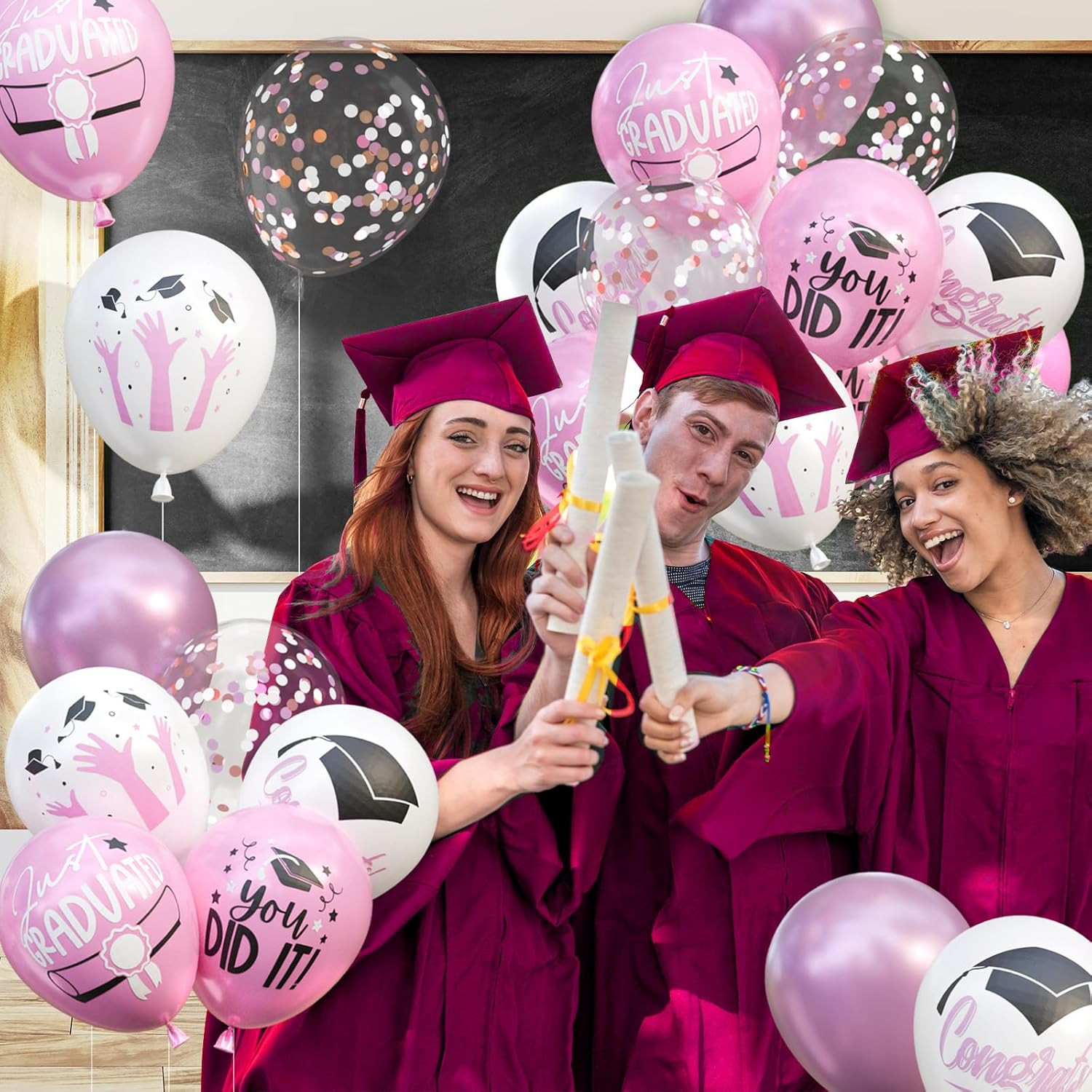 2026 Graduation Party Decorations, 68Pcs Light Pink White Metallic Pink Graduati