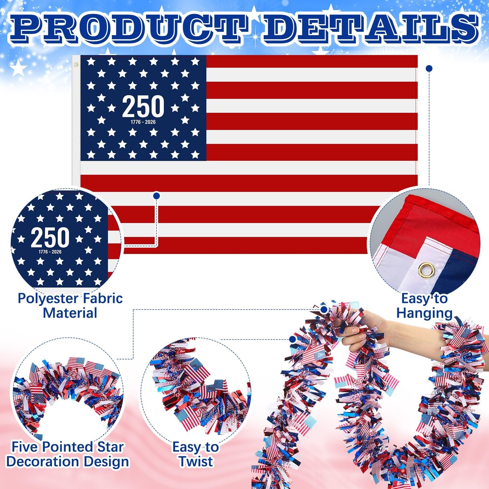 4th of July 250 Anniversary Golf Cart Decoration Patriotic Parade Decoration Kit