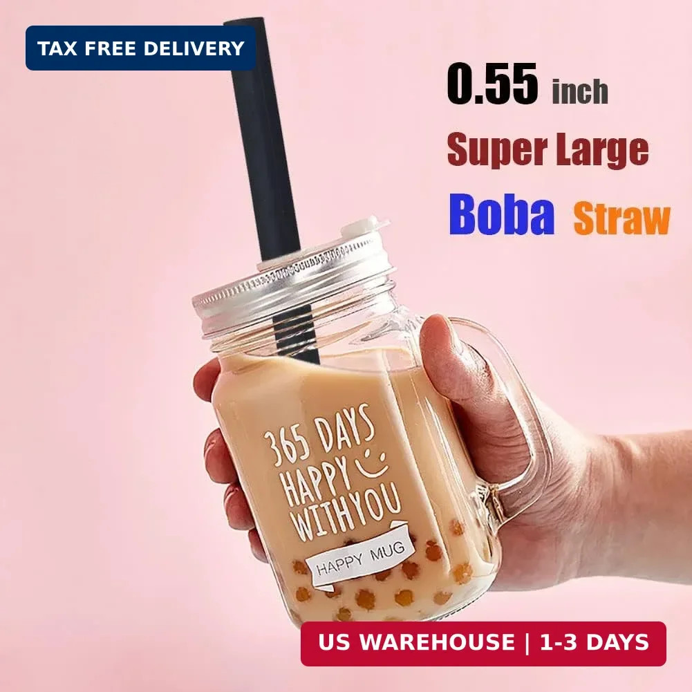 ALINK Reusable Silicone Boba Straws, Extra Large Bubble Tea Smoothie Straws for