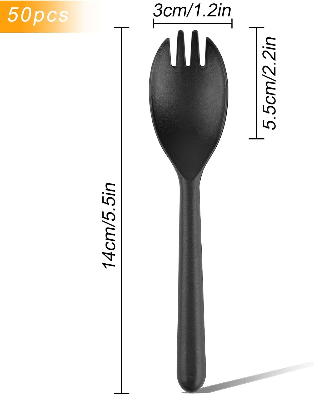 Disposable Forks and Spoons Bulk, 50pcs Plastic Spork 5.5″x1.2″ Heavy Duty