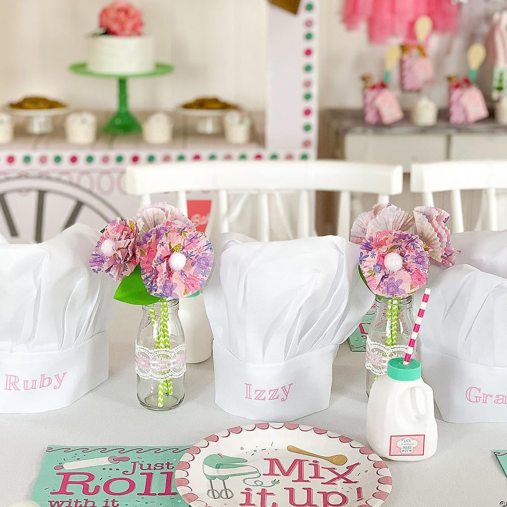 Baking Party Luncheon Napkins – Supplies – 16 6.5 inches, Green, Pink