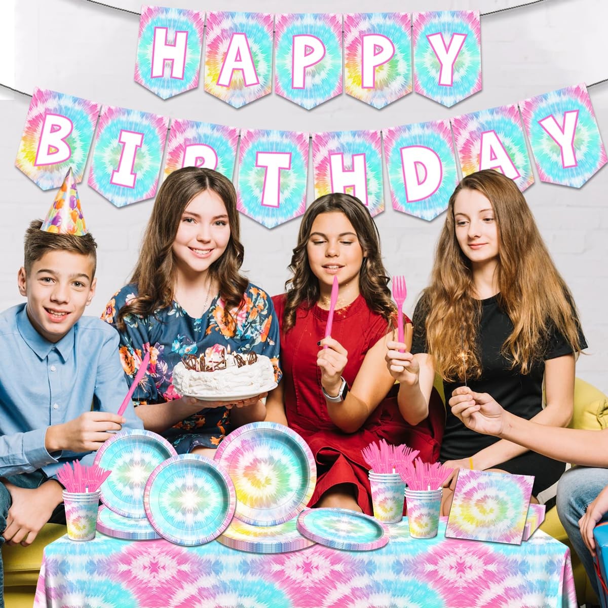 142 Pcs Tie Dye Birthday Decorations | Colorful Party Supplies for 20 Guests