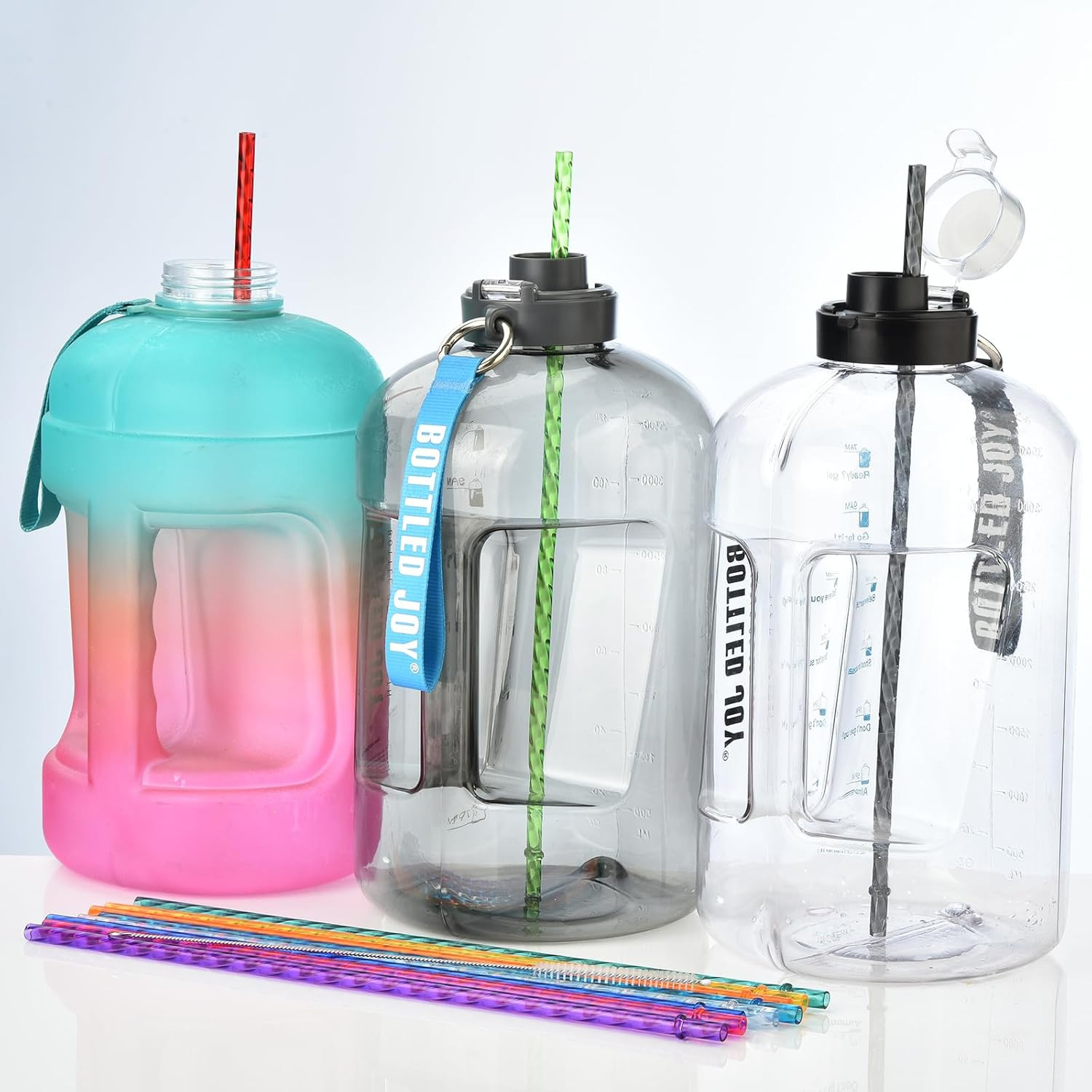 12-Pack Reusable Plastic Clear Swirl Straws, 13″ Extra Long Colorful Hard
