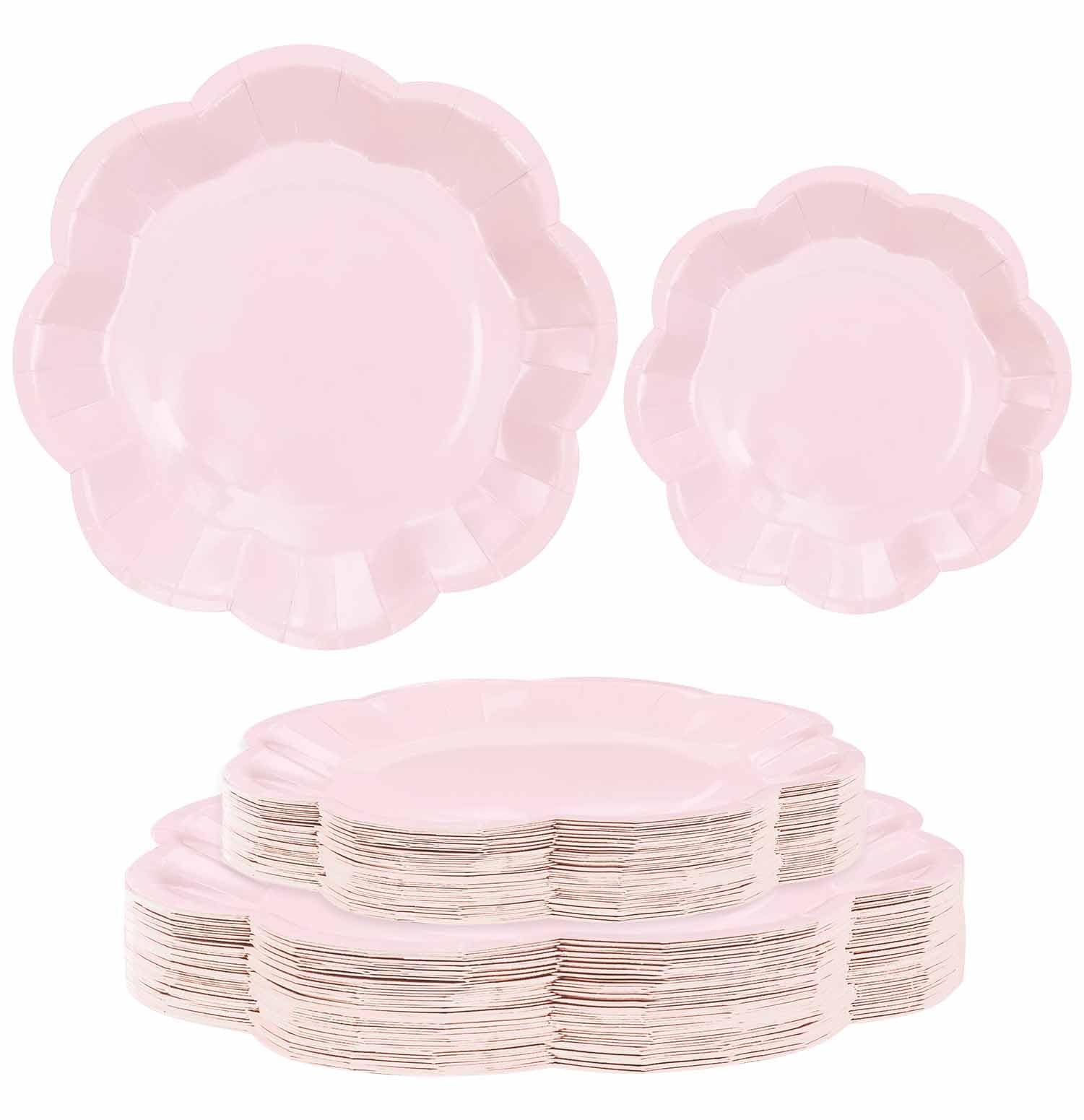50 PCS Light Pink Scalloped Paper Plates 25 x 7” and 25 x 9” Baby Pink Dess…