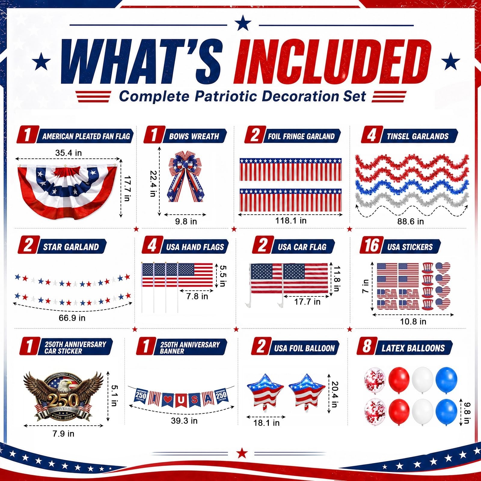 4th of July Car Parade Decorations Patriotic Golf Cart Decor,250th Anniversary