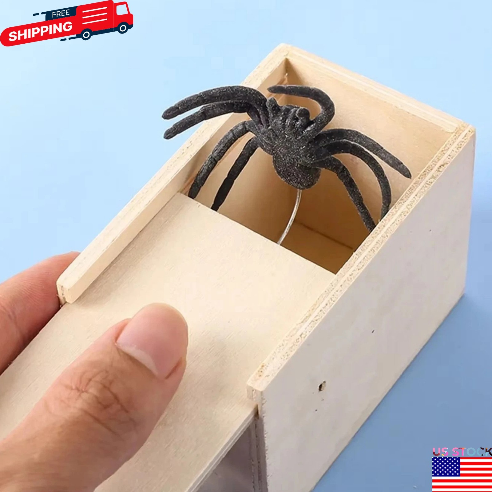 Wooden Prank Spider Scare Box Hidden in Case Trick Play Joke Scarebox Gag Toy