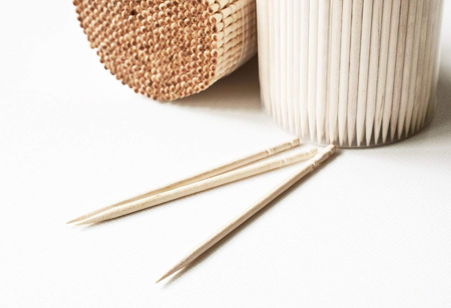 1000 Pieces Wooden Toothpicks Ornate Handle in Toothpicks Holder Container-Party