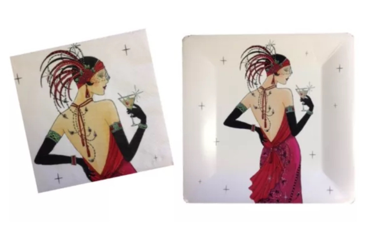 Art Deco Party Plates (8 Pack) Chic Ladies White Cocktail Charleston Tableware