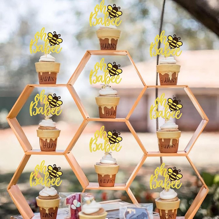 48Pcs Bee Bamboo Cocktail Picks 4.7 Inch Disposable Decorative Toothpicks