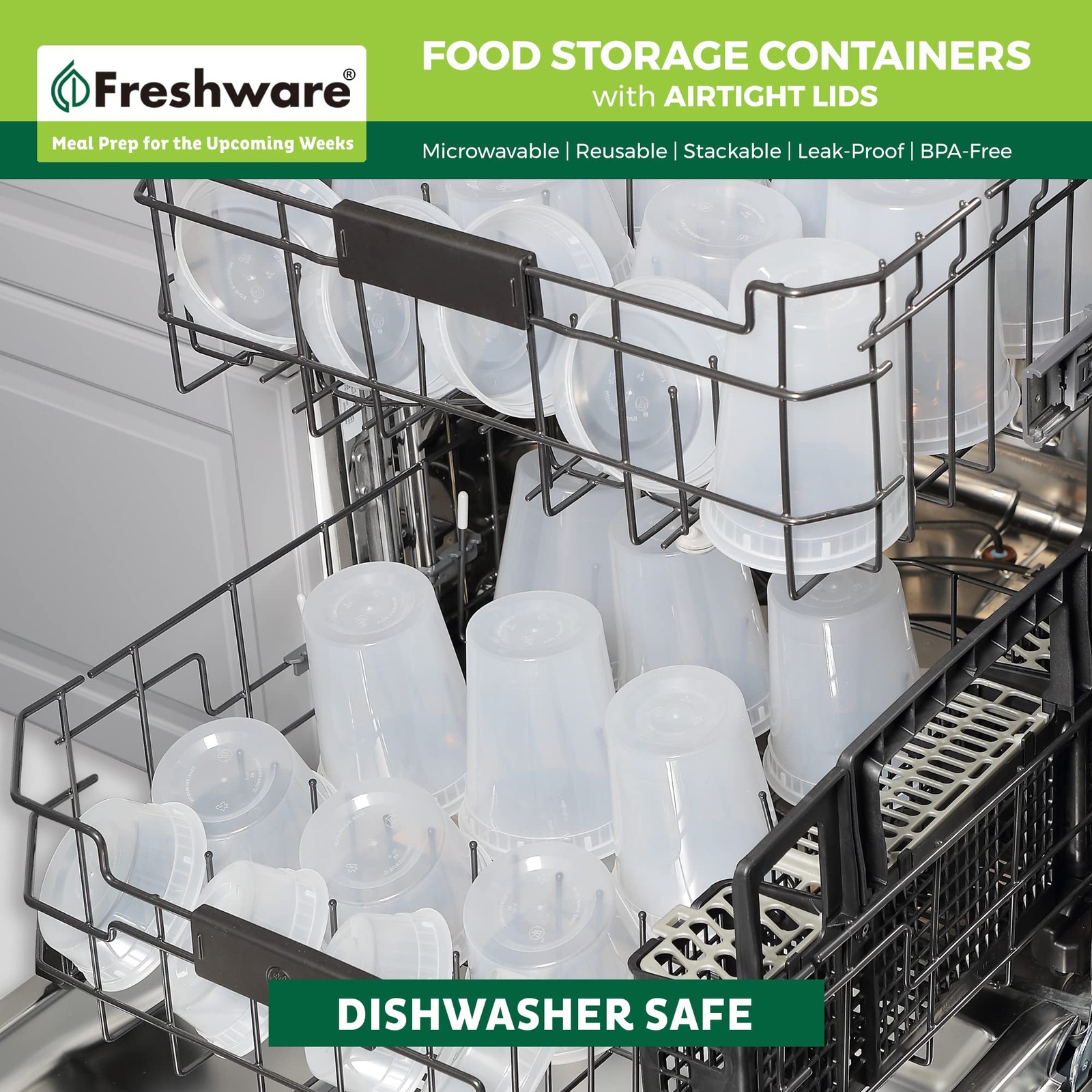 Freshware Food Storage Containers [50 Set] 8 oz Plastic Deli Containers with Lid
