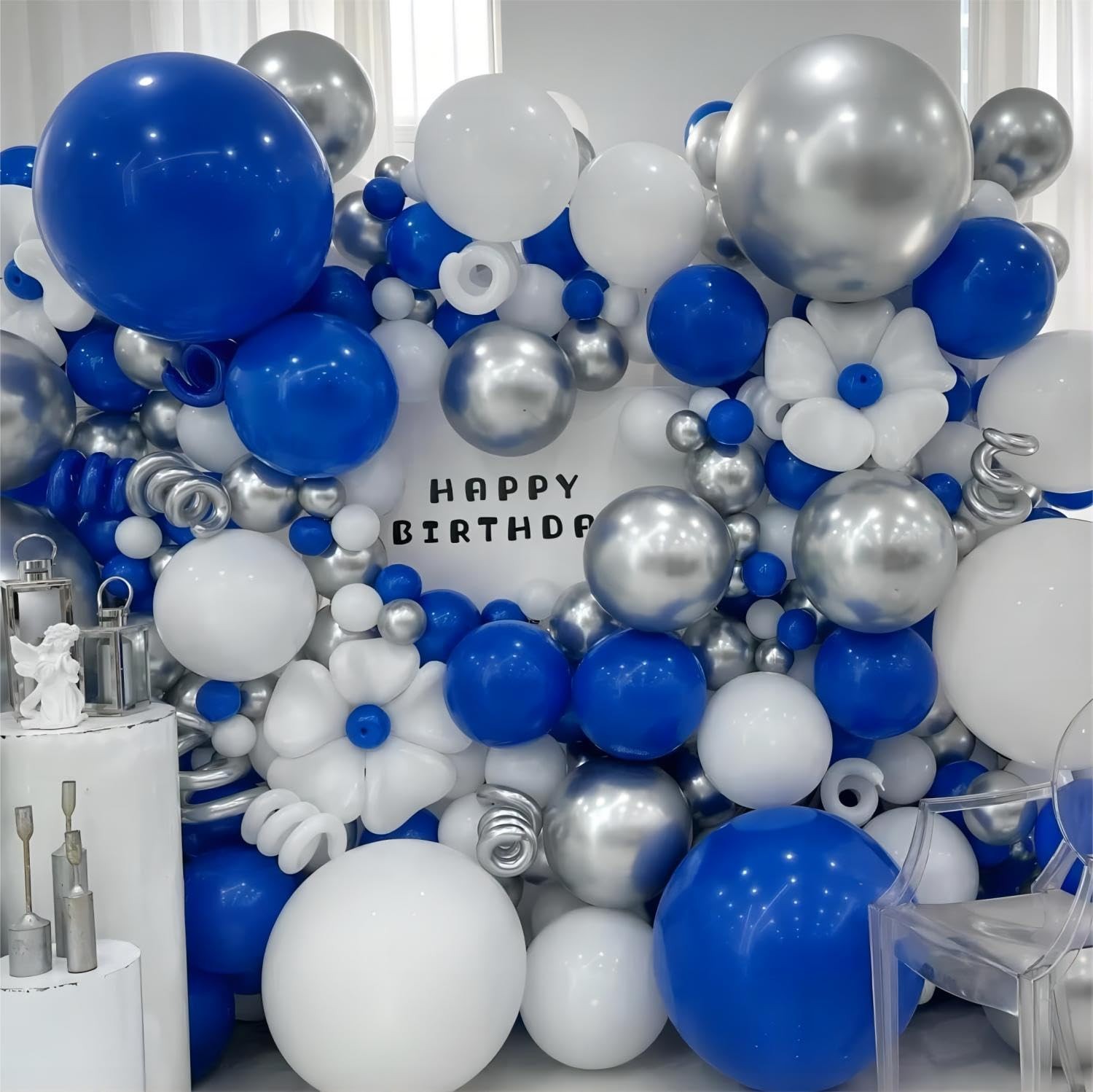 136pcs Blue White Silver Balloon Garland Kit 18/12/10/5 Inch Royal Blue, Sil…
