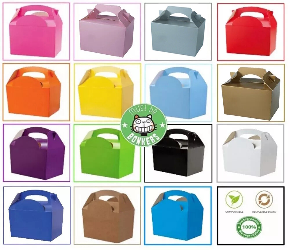 15 x Plain Party Boxes Plain Coloured Solid Recyclable Food Meal Birthday Bag