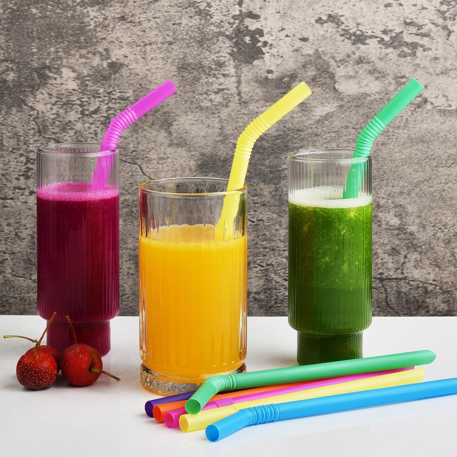 ALINK 100 PCS Jumbo Plastic Boba Straws – Extra Wide Bendy Colorful Disposable F
